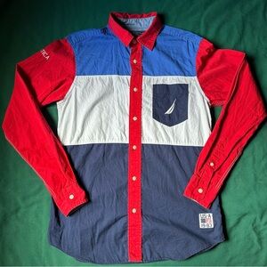 Nautica USA 1983 Sailing Colorblock Collared Dress Shirt Mens Small Nautical